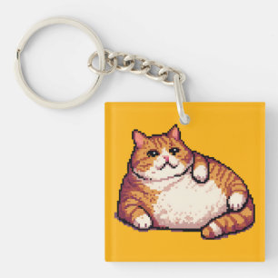 Llavero arte de píxel de gato gordo naranja