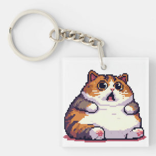 Llavero Arte de píxel de gato gordo naranja impactado