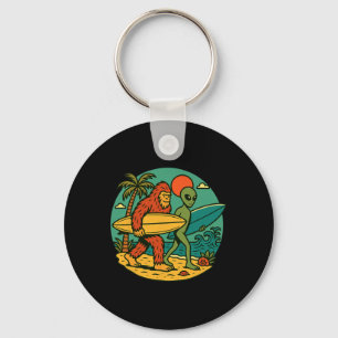 Llavero Arte de playa vintage de Bigfoot y alienígena surf