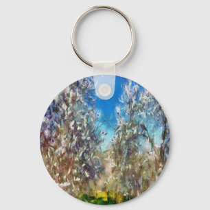Llavero Arte de Pointillismo en árbol de almendras de prim