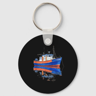 Llavero Arte de reflexión de agua de barco de pesca tranqu