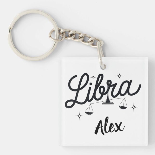 Llavero Arte de Rótulo Libra Zodiac personalizado (Frente)