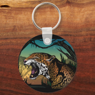 Llavero Arte de selva tropical audaz – Jaguar rugiente fie