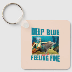 Llavero Arte de sirena delfín azul profundo y sintiéndose