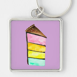 Llavero Arte de tarta de pastel de arcoiris en rebanada de