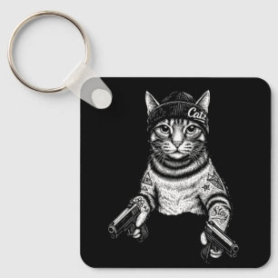 Llavero Arte de tatuaje de gato gánster   Kitty de moda ca