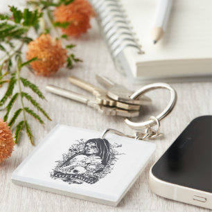 Llavero Arte de tatuaje de mujer con cráneo de azúcar góti