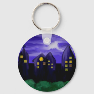 Llavero Arte de tela de rascacielos de la ciudad nocturna