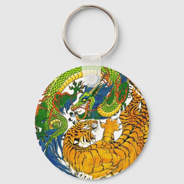 Llavero Arte de tigre clásico oriental Yin Yang Dragon (Anverso)