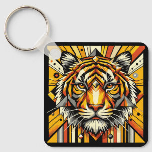 Llavero Arte de tigre geométrico - Diseño audaz y simétric