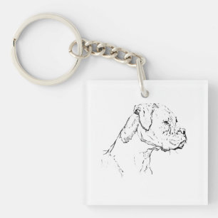 Llavero Arte de Tinta de Perro Boxer – Dibujo de Línea Min