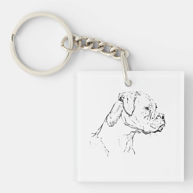 Llavero Arte de Tinta de Perro Boxer – Dibujo de Línea Min (Frente)