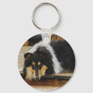 Llavero Arte de Tri Color Rough Collie