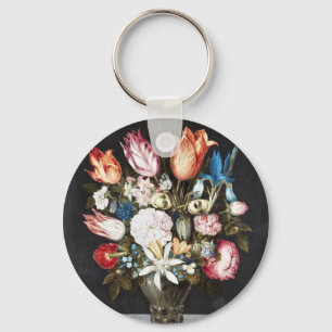 Llavero Arte de tulipanes y rosas holandesas antiguas de B