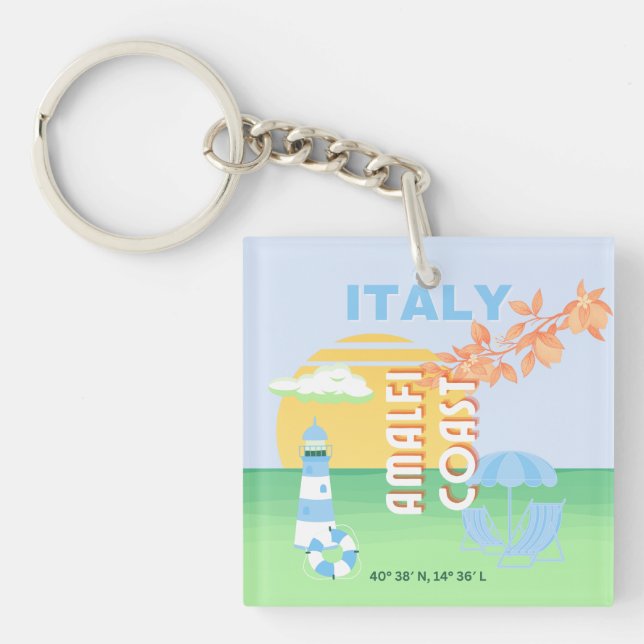 Llavero Arte de viaje de Italia, Costa de Amalfi, Preppy,  (Frente)