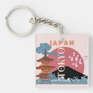 Llavero Arte de viaje de Tokio Japón, Arte de viaje retro