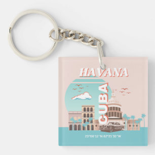 Llavero Arte de viaje retro de La Habana Cuba