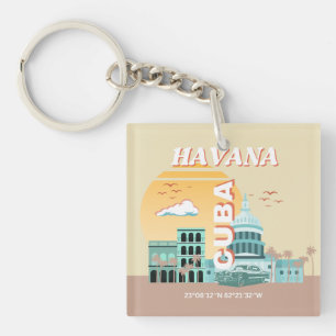 Llavero Arte de viaje retro de La Habana Cuba