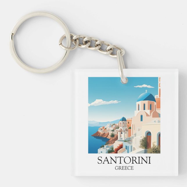 Llavero Arte de viajes clásico de Santorini - griego vinta (Frente)