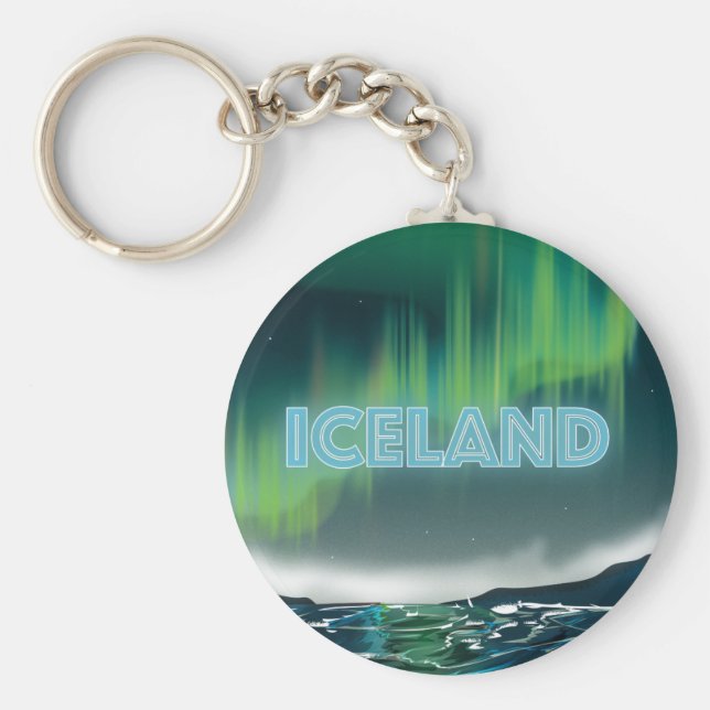Llavero Arte de viajes de las luces boreales islandesas (Frente)