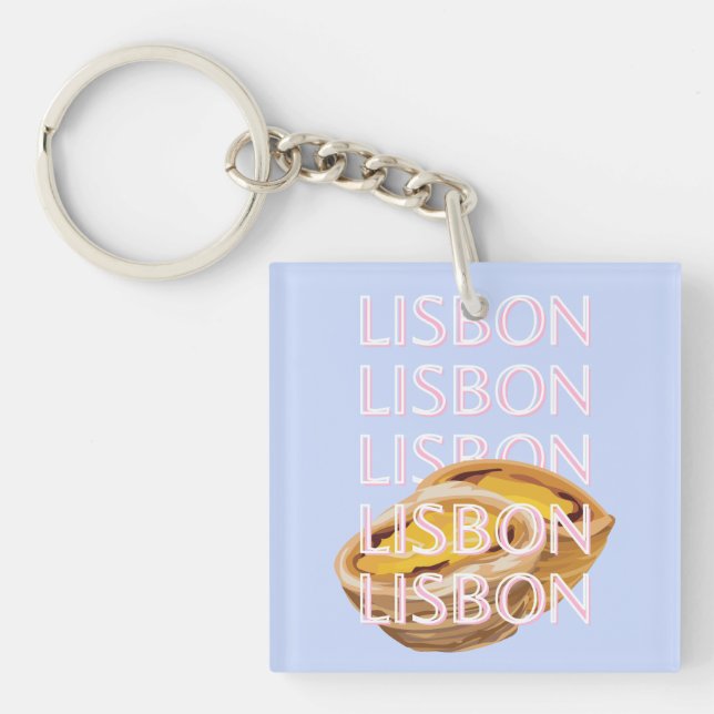 Llavero Arte de viajes de Lisboa, Azul, Portugal, Pastel (Frente)