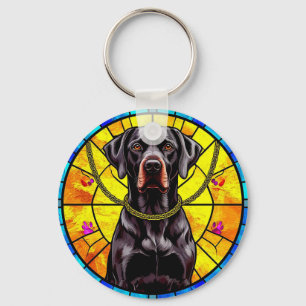 Llavero Arte de vidrio emplomado con un perro negro