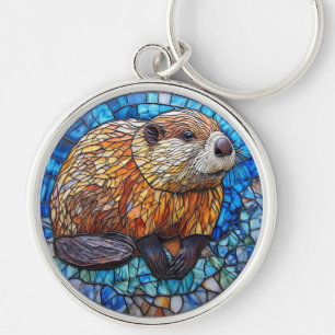 Llavero Arte de vidrio emplomado de castor con detalles in