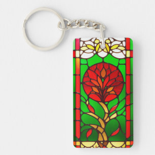 Llavero Arte de vidrio emplomado elegante Flor Roja