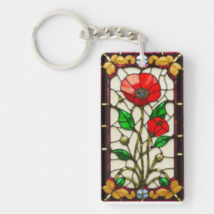 Llavero Arte de vidrio emplomado elegante Flor Roja