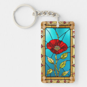 Llavero Arte de vidrio emplomado Flor Roja Viva
