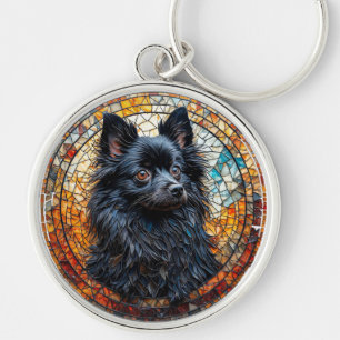 Llavero Arte de vidrio emplomado negro hermoso Spitz Japon