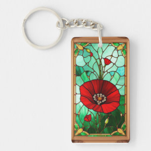 Llavero Arte de vidrio emplomado vivo Flor Roja