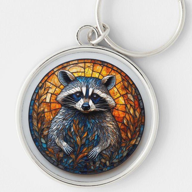 Llavero Arte de Vidrio Pintado de Mapache (Frente)