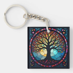 Llavero Arte de Vidrio Teñido, Árbol de la Vida en Vidrio