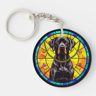 Llavero Arte de vidrio teñido con un perro negro