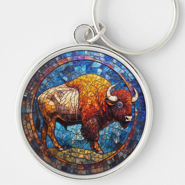 Llavero Arte de vidrio teñido de Búfalo (Frente)