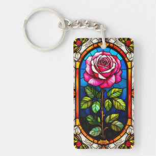 Llavero Arte de vidrio teñido elegante de una rosa vibrant