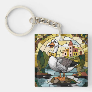 Llavero Arte de Vidrio Teñido, Vidrio Teñido Silly Goose