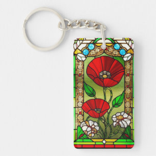 Llavero Arte de vidrio tintado Flor Roja Viva