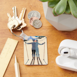 Llavero Arte Deco Antiguo, Amantes en la Nieve por George 