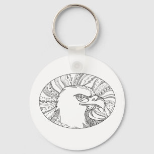 Llavero Arte del Doodle de la cabeza de Eagle calvo