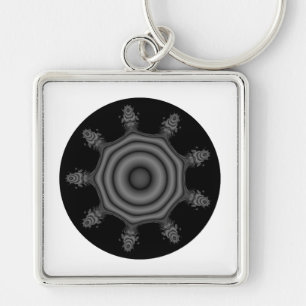Llavero Arte del fractal en negro y gris