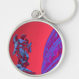 Llavero Arte digital rojo, azul del Coliseo y la estatua