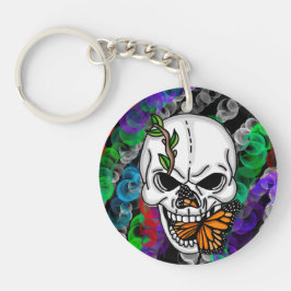 Llavero Arte digital Skull and Monarch Butterfly