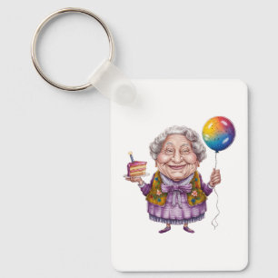 Llavero Arte divertido de cumpleaños de abuela en biciclet
