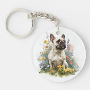 Llavero Arte en Acuarela de Bulldog Francés Ciervo