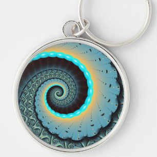 Llavero Arte en espiral fractal abstracto azul turquesa na