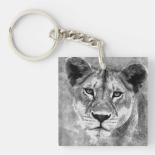 Llavero Arte femenino de Digitaces del león del Grayscale
