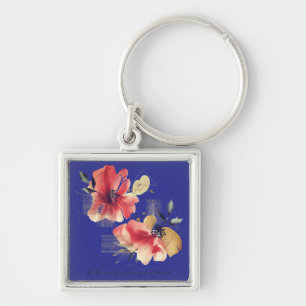 Llavero Arte floral abstracto elegante con acentos dorados