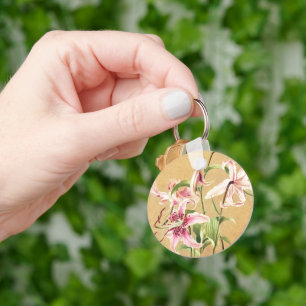 Llavero Arte Floral Botánico de Lirio Oriental Rosa Vintag